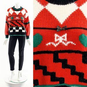 Graphic Geometric Sweater,Tacky Ugly Christmas Sweater,Bow Tie Xmas Sweater